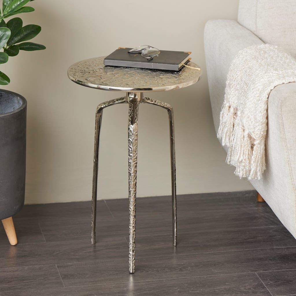 Silver, Gold or Gray Aluminum Metal Slim Textured Geometric Accent Table