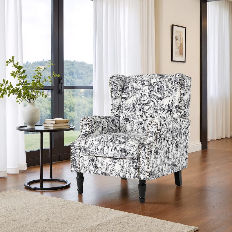 Patterned Upholstered Accent Chair for Living Room - ROCOCO Black