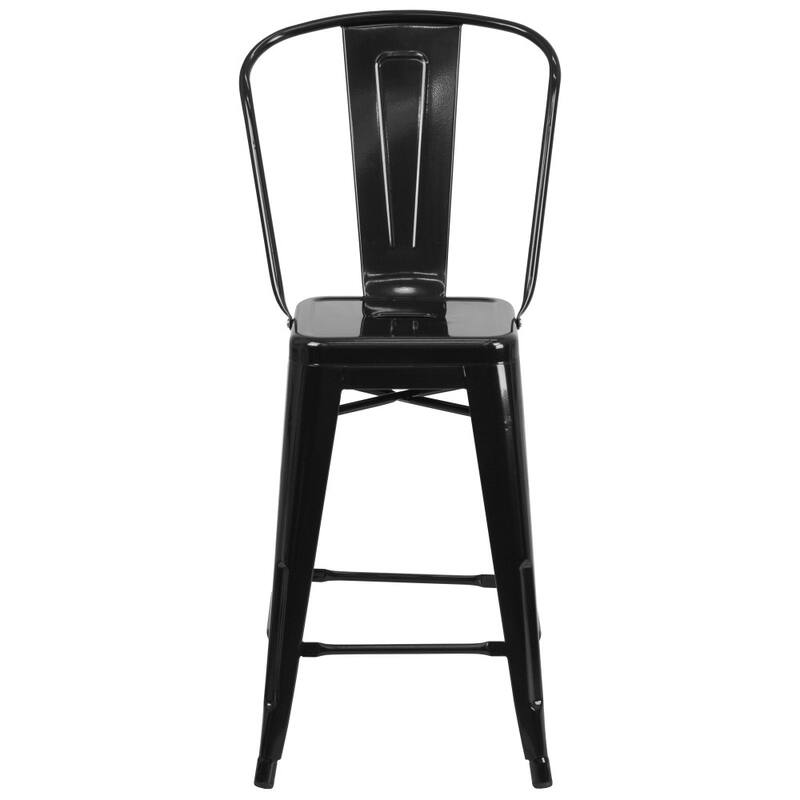 24'' High Metal Indoor-Outdoor Counter Height Stool with Back