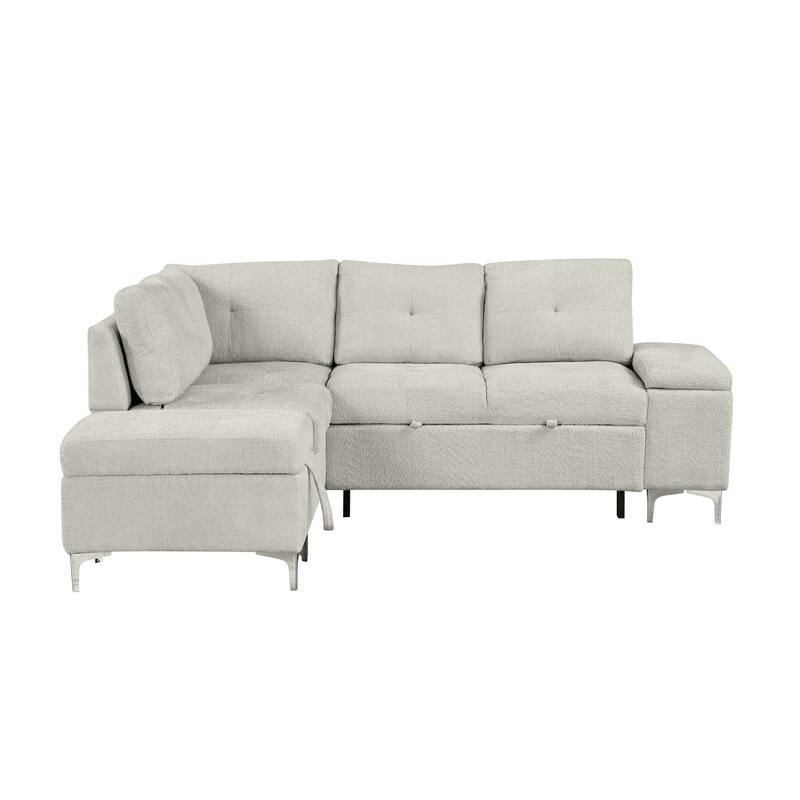 88.2" Chenille L-Shaped Sofa with Bed, Storage, Cup Holders, USB