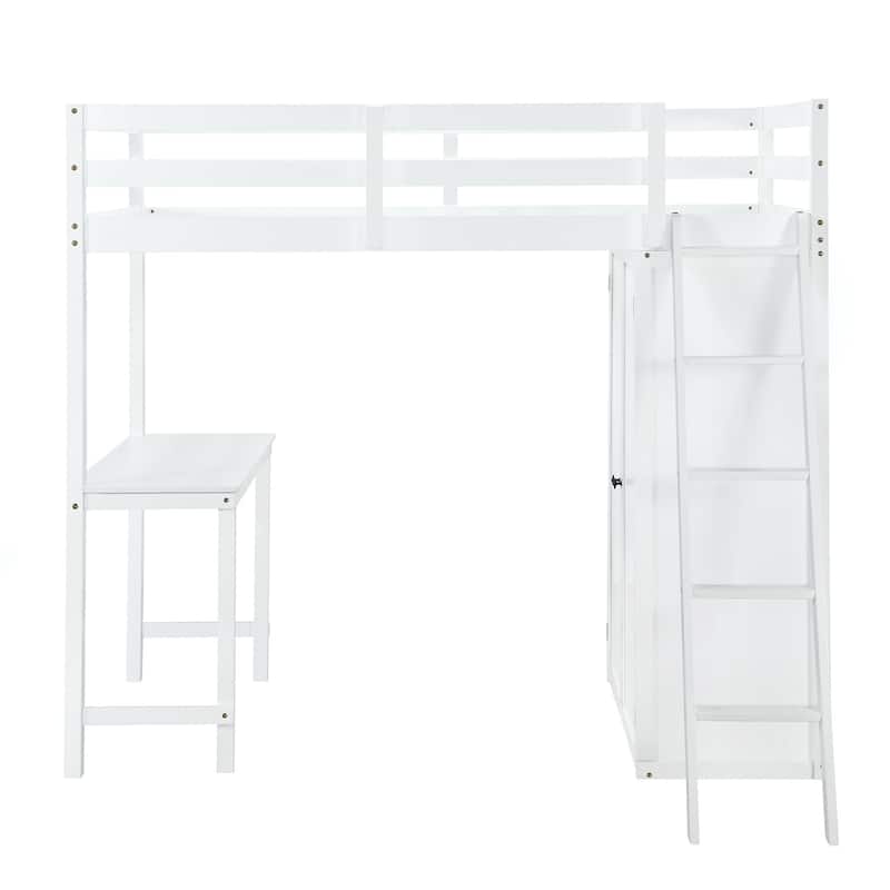 Merax Loft Bed with Wardrobe and Desk and Shelves