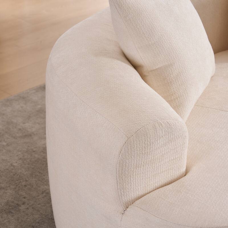 Crescent-Shaped Modular Sofa for Apartments, Chenille Low-Back Deep-Seat Sofa, Small Compression Sofa with Pillows