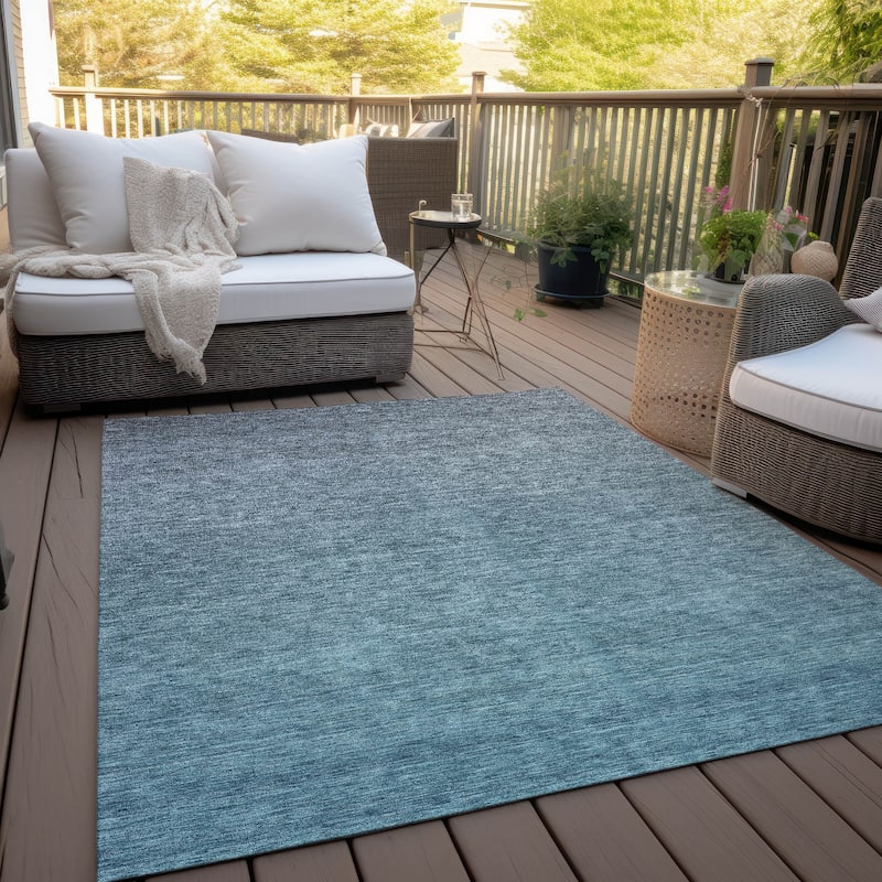 Machine Washable Indoor/ Outdoor Chantille Solid Ombre Rug - Teal - 5' x 7'6"