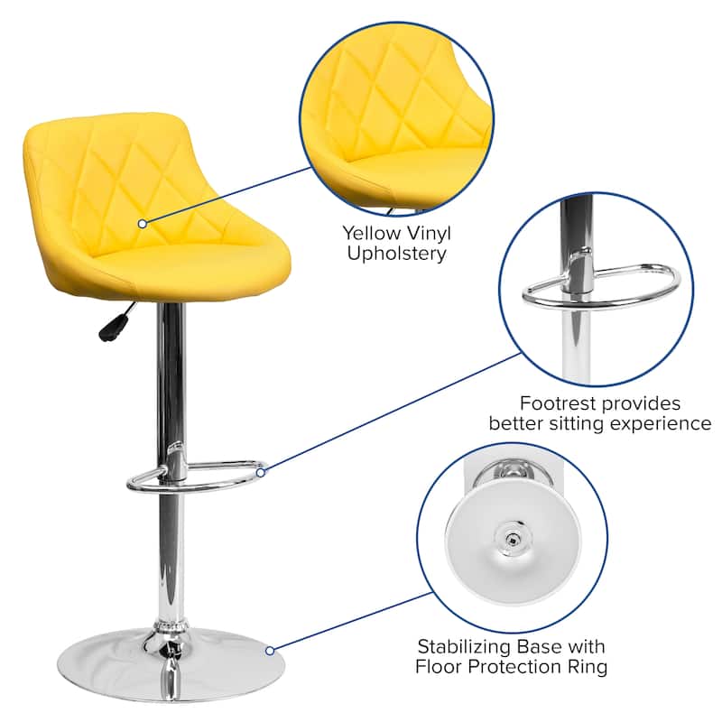 Diamond Pattern Vinyl Bucket Seat Adjustable Barstool - 18.5"W x 19"D x 33.25" - 41.75"H