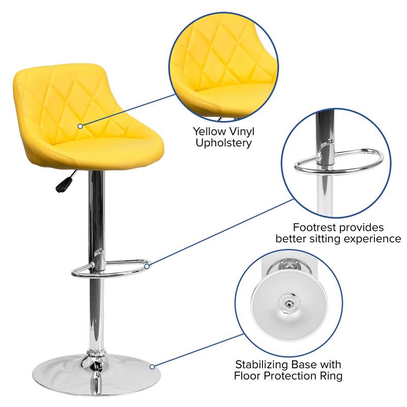 Vinyl Bucket Seat Adjustable Diamond Back Barstool (Set of 2) - 18.50"W x 19"D x 33.25" - 41.75"H