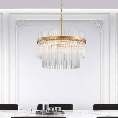 Casandra Glossy Bronze Two-Tier Crystal Glass Bar Round Chandelier - 20 inches in diameter x 19.5 inches H