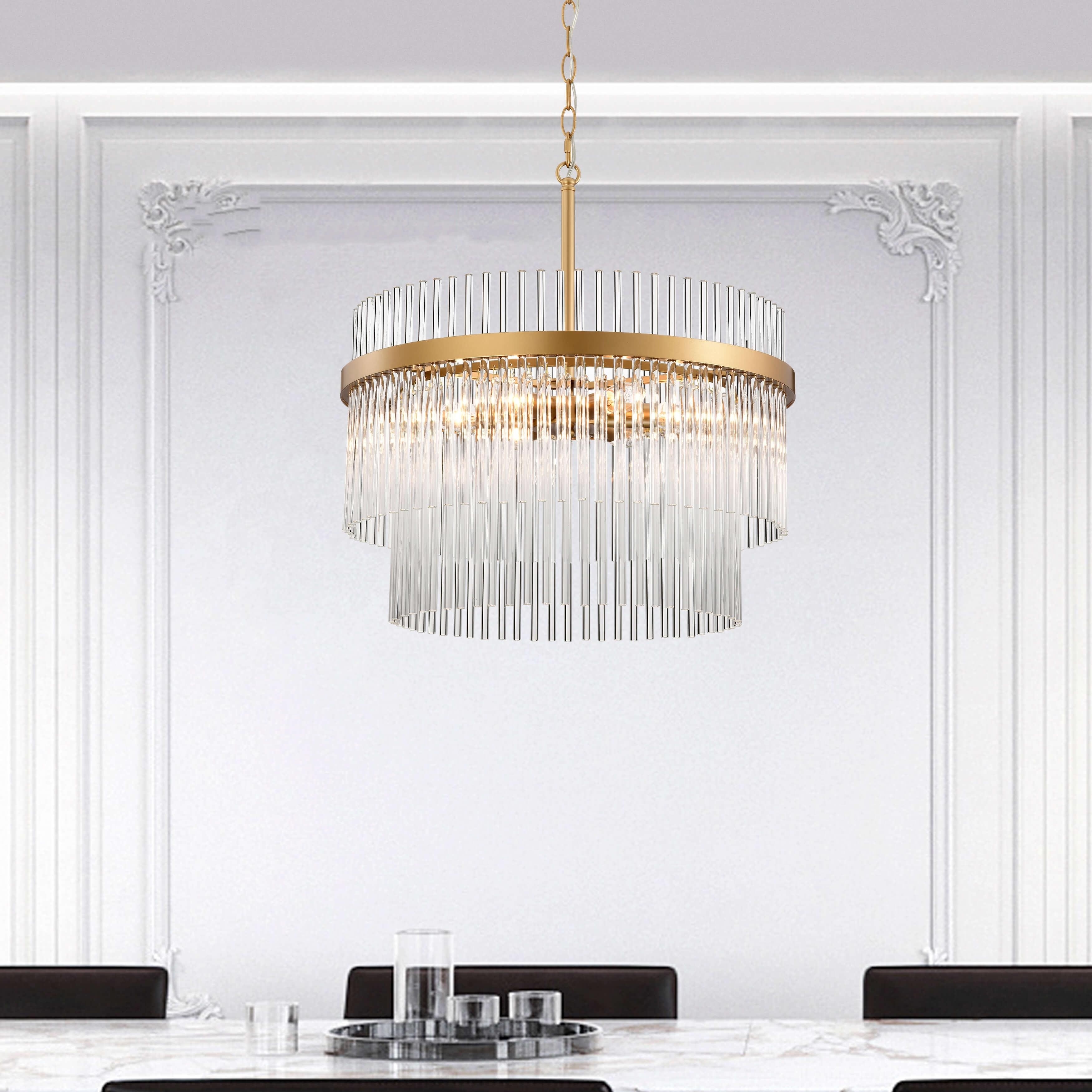 Casandra Glossy Bronze Two-Tier Crystal Glass Bar Round Chandelier - 20 inches in diameter x 19.5 inches H