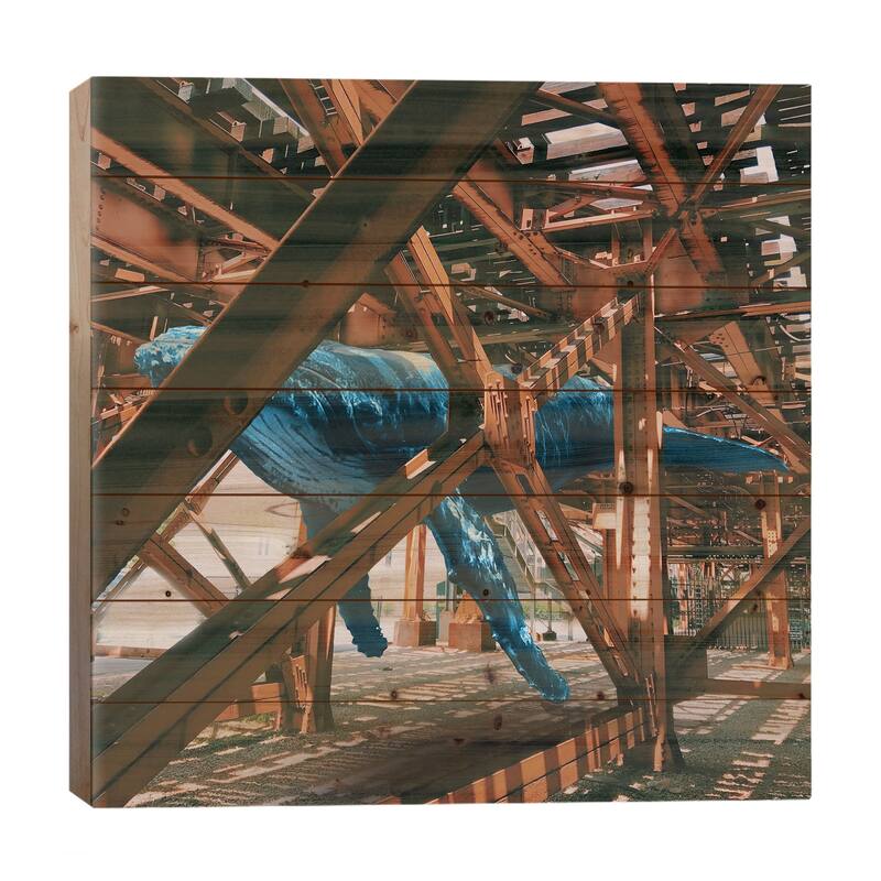 Whaling Steel Under The Tracks Print On Wood by David Loblaw - Multi-Color - 26x26x1.5