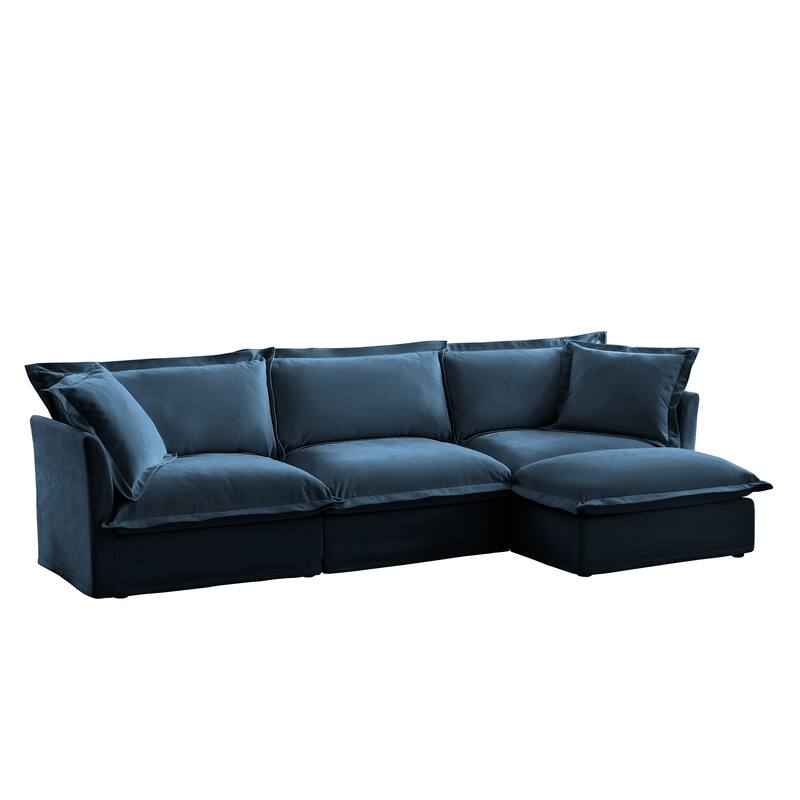 120" Chenille L-Shaped Sectional Sofa with Ottoman