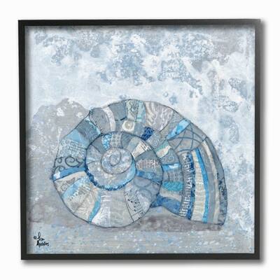 Stupell Blue Nautilus Shell with Abstract Striped Details Framed Wall Art,12x12 - Grey