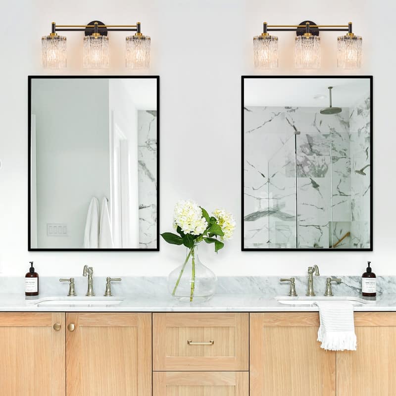 KAWOTI 23.25'' 3 Light Black and Gold Vanity Light with Glass Shade - L23.25''