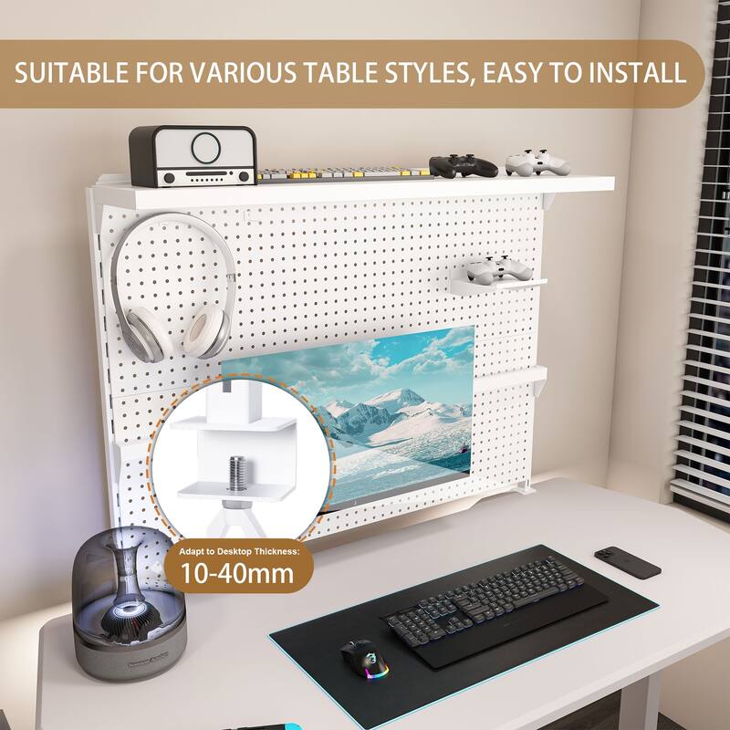 Clamp-On Desk Pegboard with Single Monitor Stand