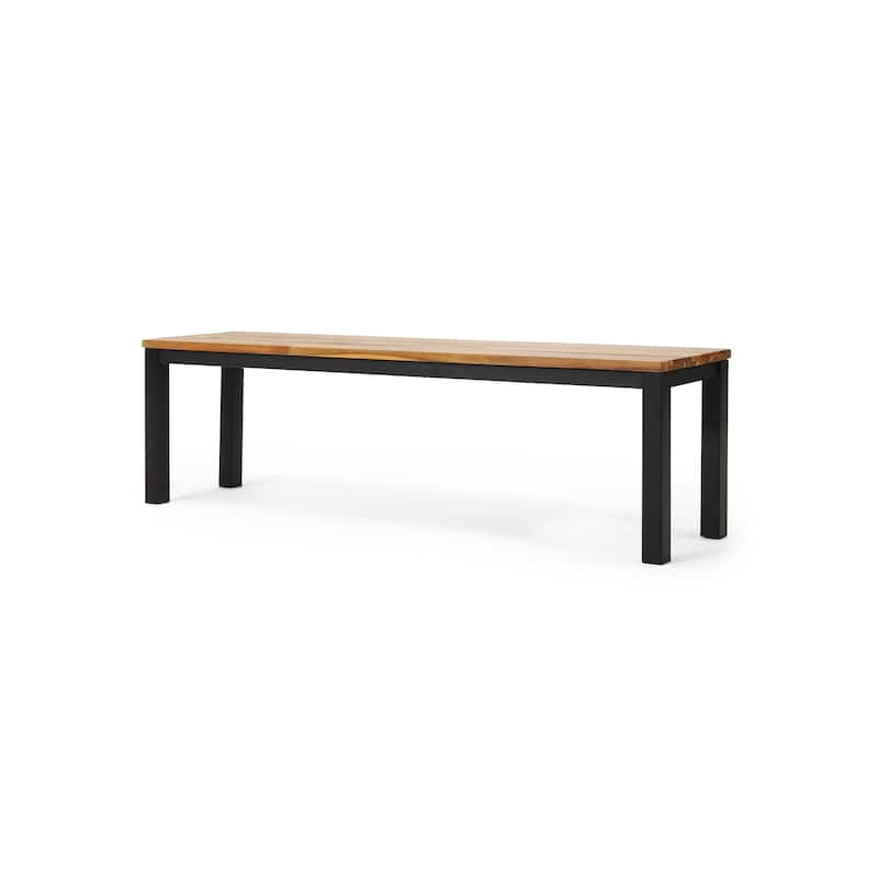 Lindsey Acacia Wood and Iron Outdoor Dining Bench by Christopher Knight Home