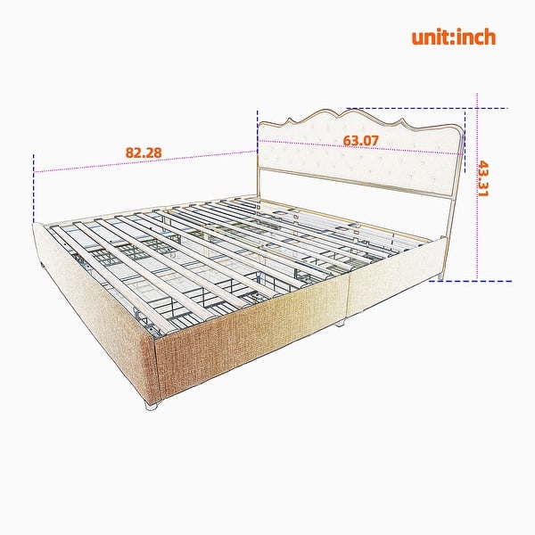 Queen Size Metal Frame, Solid Wood Ribs Bed with Buckle Backrest ...