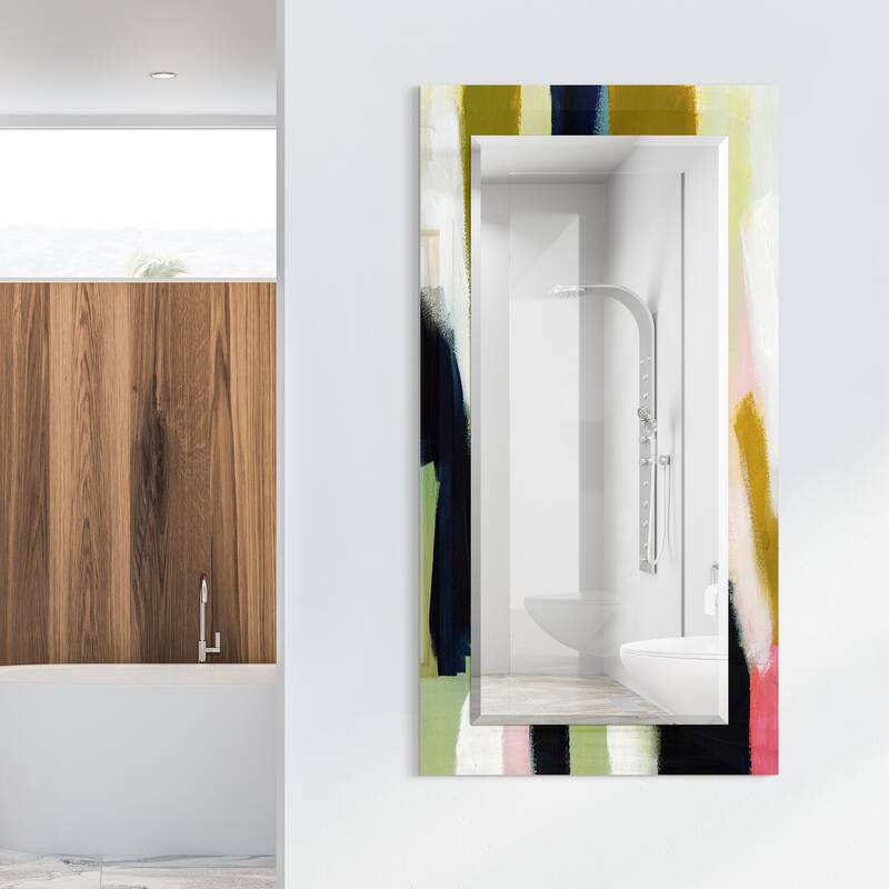 Sunder Rectangular Beveled Wall Mirror on Free Floating Printed Tempered Glass - 54" x 28"