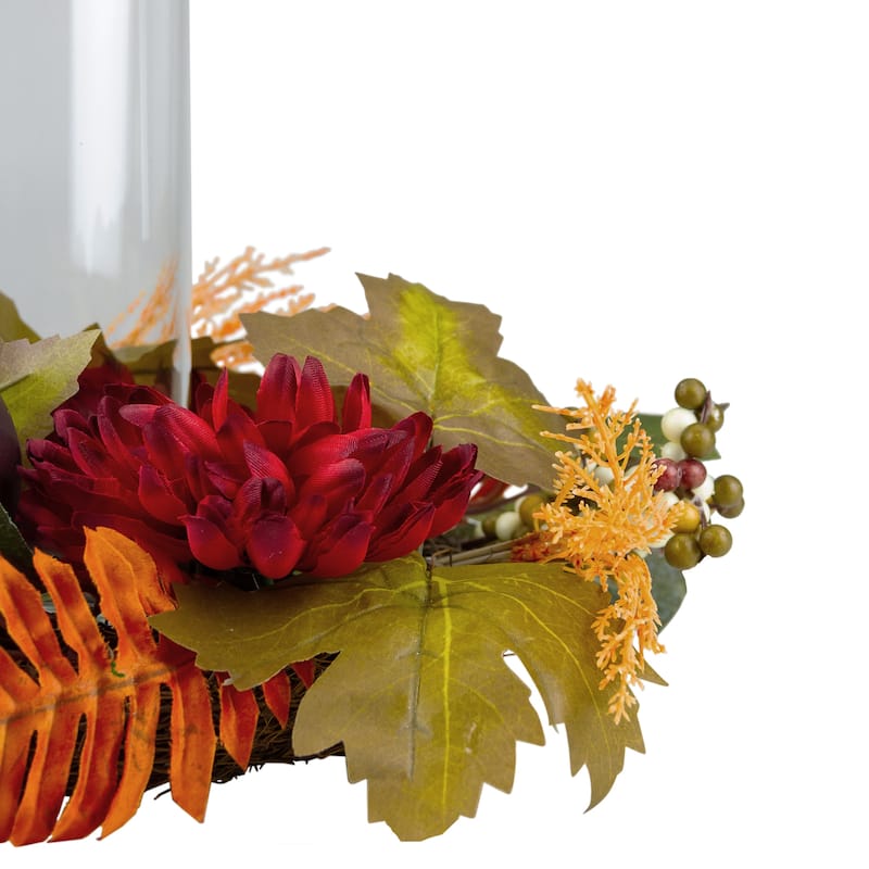Mums with Pomegranate Fall Harvest Pillar Candle Holder Centerpiece - 22"