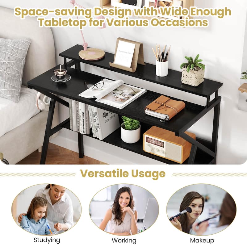 Costway Home Office Desk with Monitor Stand, Open Shelf & Metal Frame, - See Details