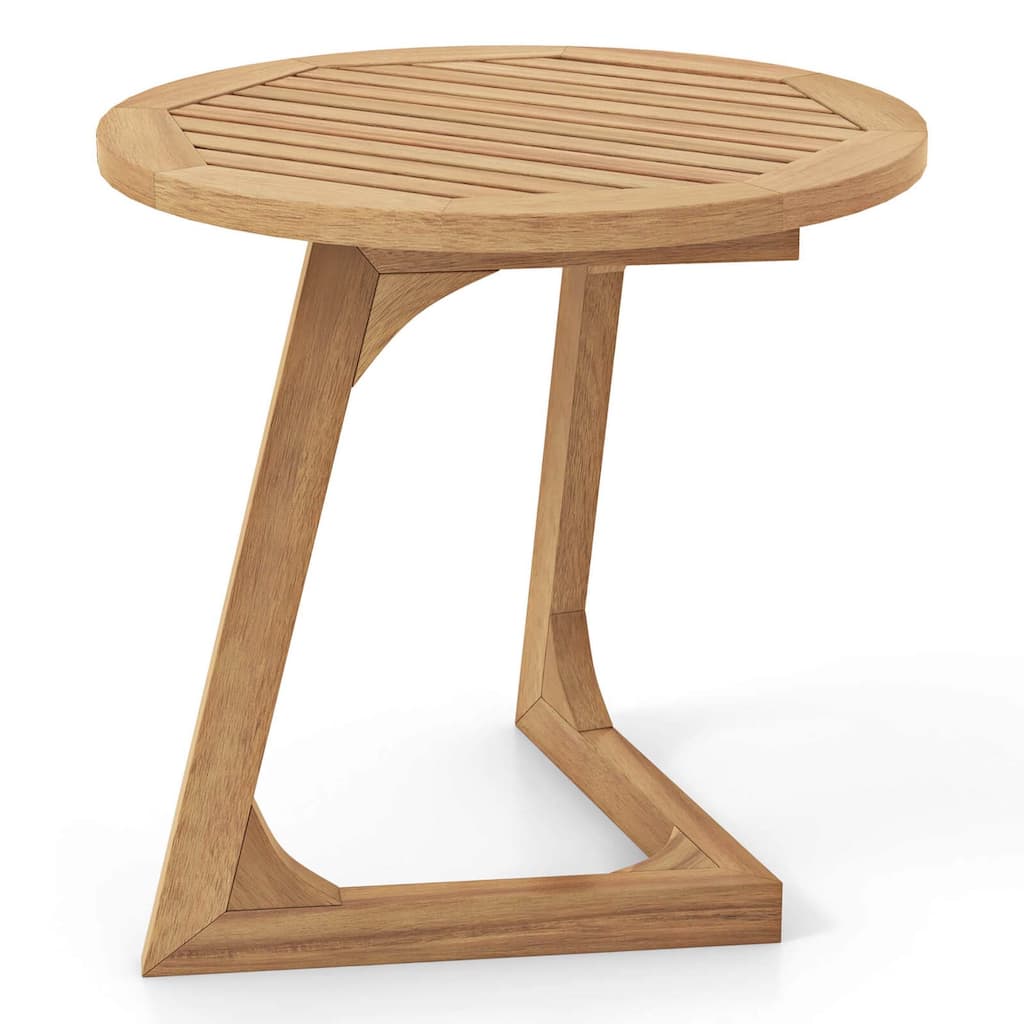 Costway 1/2 PCS Teak Wood Side Table Round Sofa End Table with Slatted