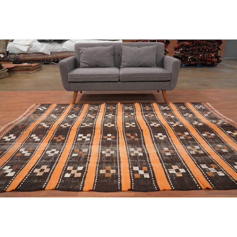 Hand Woven Oriental 100% Wool Carpet Southwestern Tribal Multi-Colored Kilim Area Rug - 8' 2'' X 5' 9''