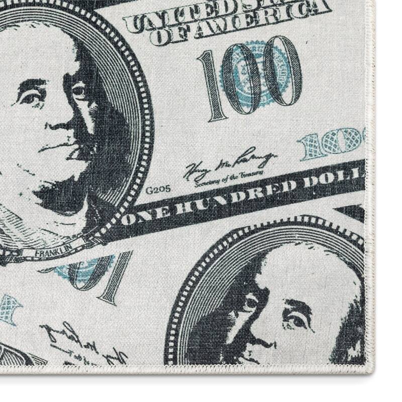 Well Woven Money Dollar Stacked Modern Machine Washable Area Rug