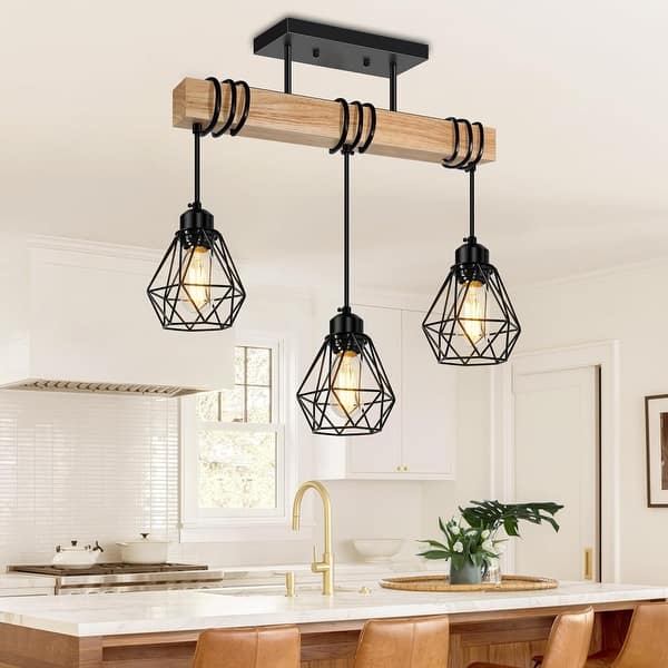 SADALAK Farmhouse Pendant Light 2-Pack – Wood & Metal Cage Hanging Lamps With Adjustable Height For Kitchen Islands Vintage Ceiling Lamp SADALAK Farmhouse Pendant Light 2-Pack – Wood & Metal Cage Hanging Lamps With Adjustable Height For Kitchen Islands Vintage Ceiling Lamp