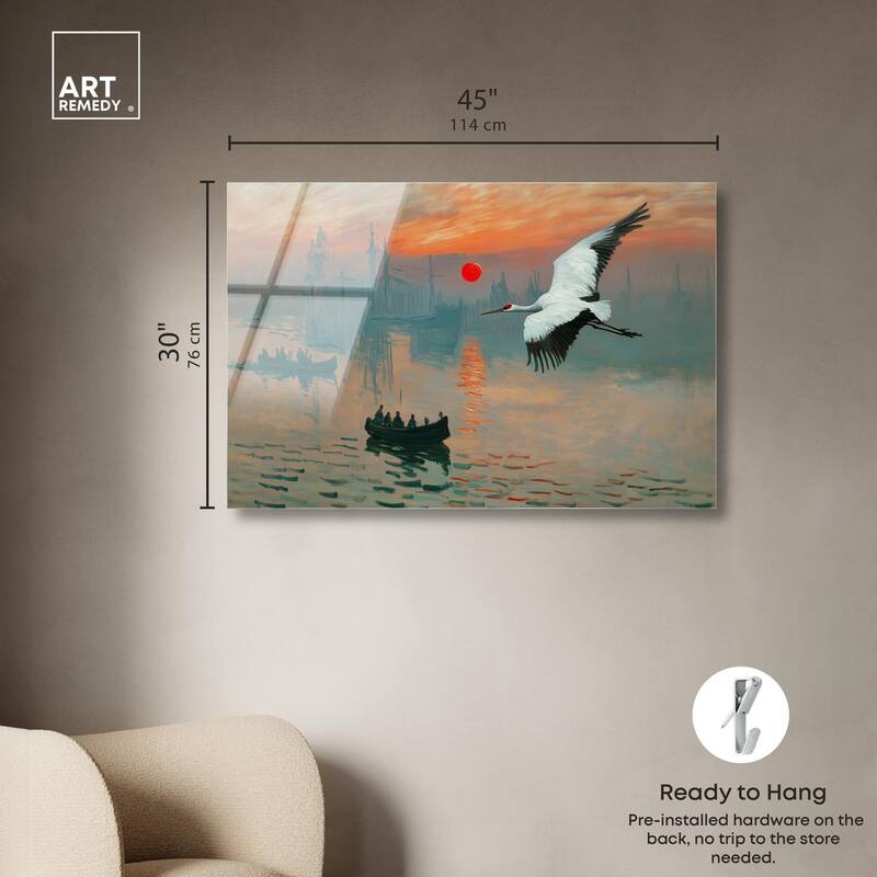 Crane Sunset Acrylic by Art Remedy, Ready to Hang