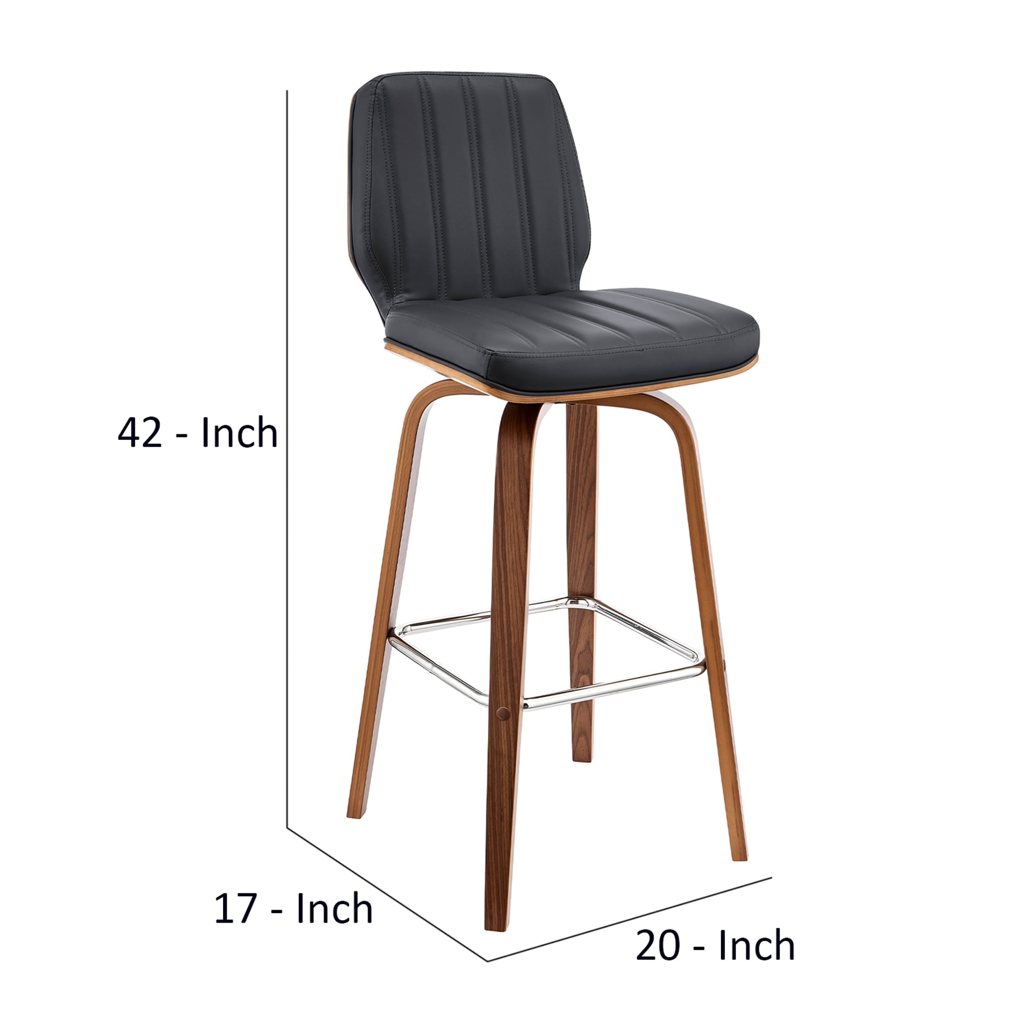Swivel Barstool with Channel Stitching and Wooden Support Brown and Black