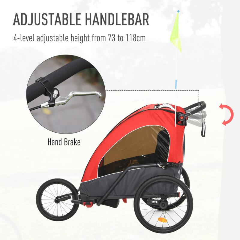Aosom 3-in-1 Folding Child Bike Trailer Jogging & Baby Stroller with Shock Absorbing Frame & Adjustable Handlebar