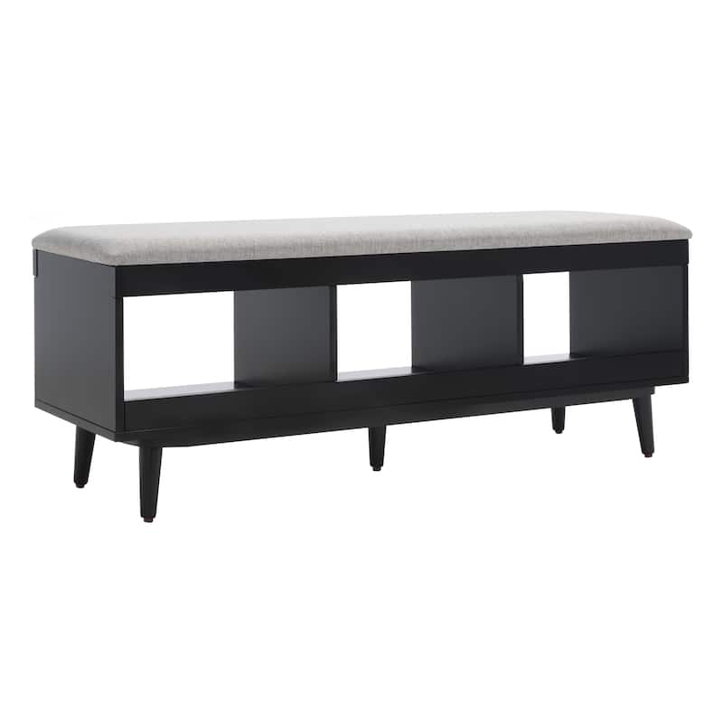 SAFAVIEH Cricket Mid-Century Modern Open Shelf Storage Bench with Cushion