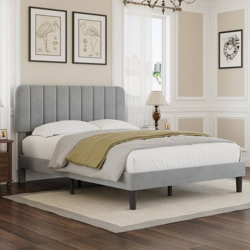 Javlergo Upholstered Bed Frames with Height-adjustable Headboard