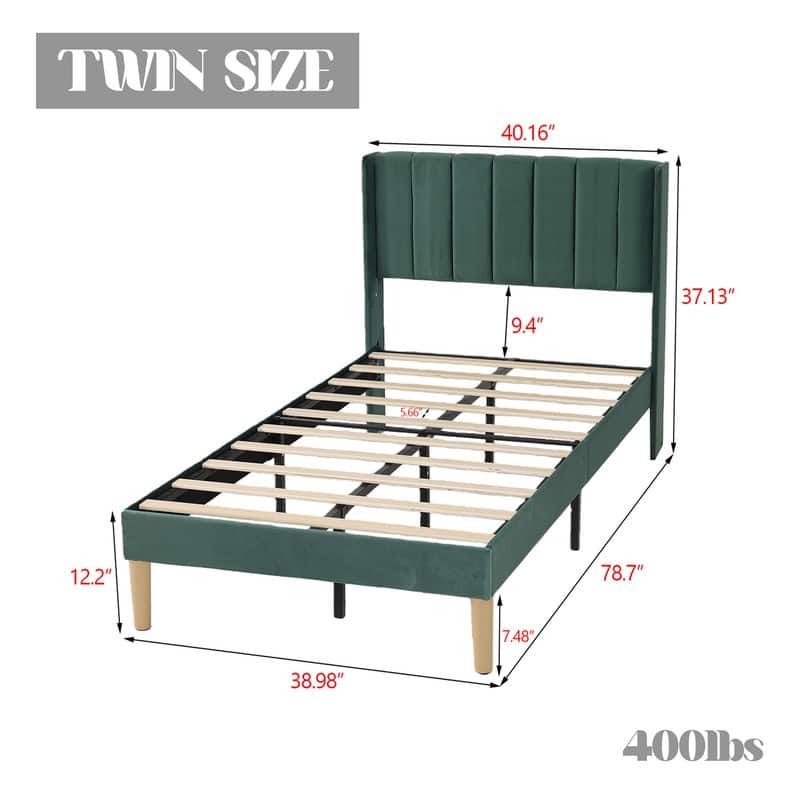 Caxkun Upholstered Platform Bed Frame with Wingback headboard