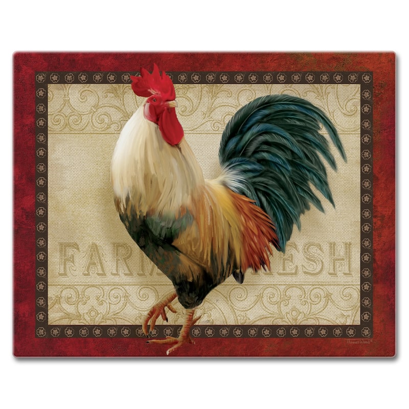 Counter Art Glass Cutting Board / Counter Saver 12"x15", Farm Fresh Rooster - 12"x15"