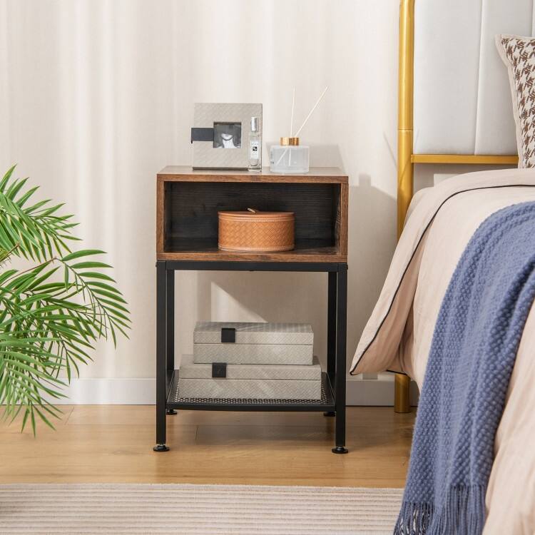 Metal Frame End Table with Storage Shelf for Bedroom and Office Use - 16" x 16" x 22.5"