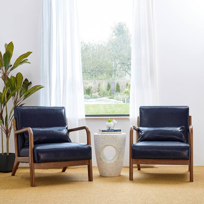Glitzhome Set of 2 30.75"H Mid-Century Modern PU Leather Accent Chairs with Cushion - 25.75"W x 33.75"D x 30.75"H