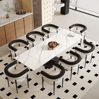 94.48" Modern Extendable Rectangular Sintered Stone Dining Table For 8 ...