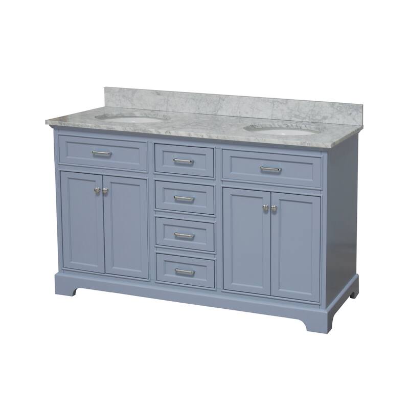 KitchenBathCollection Aria 60" Double Bathroom Vanity with Carrara Marble Top