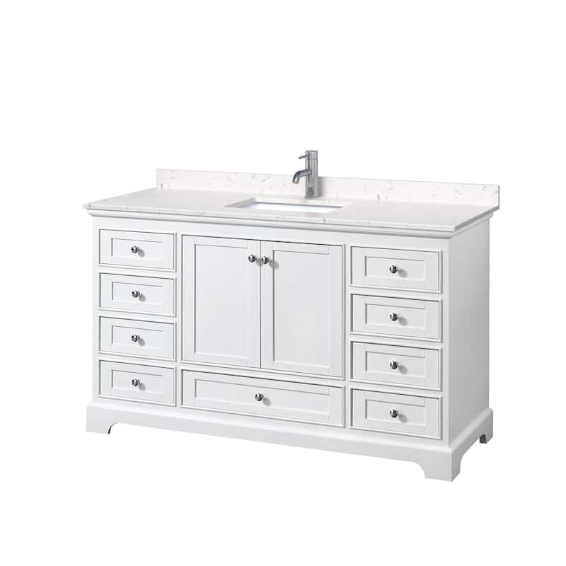 Wyndham Collection Deborah 60" Free Standing Single Basin Vanity Set - White / Carrara Cultured Marble Top / Polished