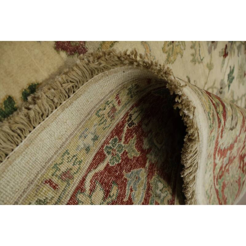 Hand Knotted Oriental 100% Wool Carpet Traditional All-Over Beige & Ivories Ziegler Area Rug - 9' 5'' X 6' 2''