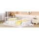 preview thumbnail 3 of 4, White Queen Size Metal Floor Bed Frame with Fence and Door