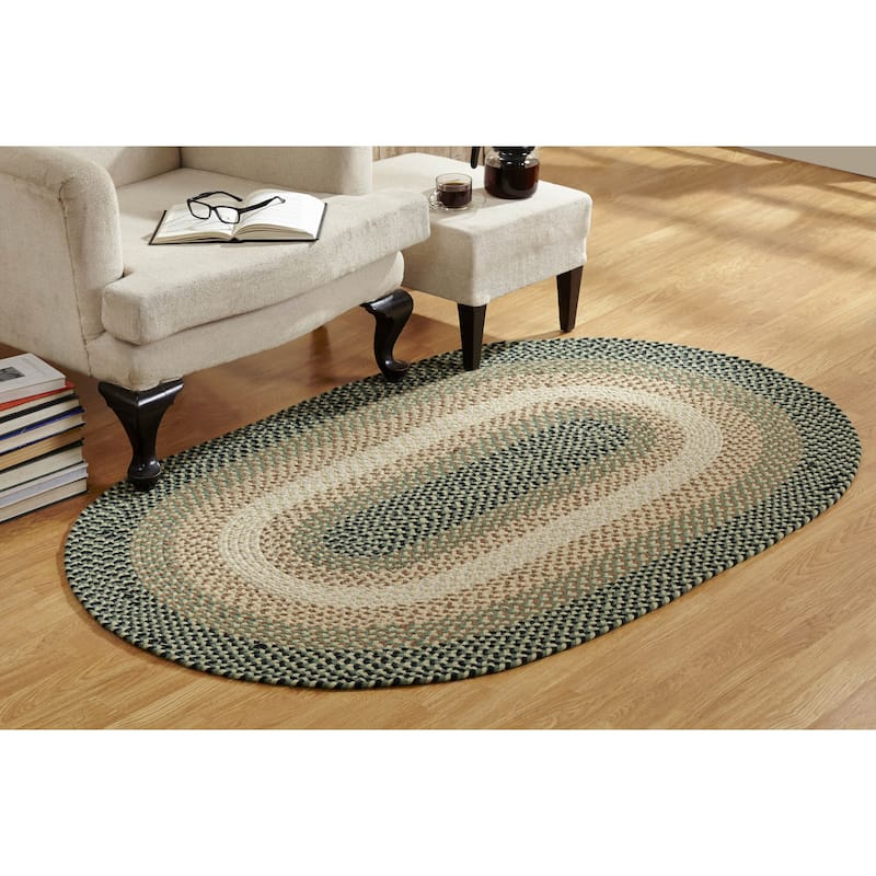 Better Trends Woodbridge Braid 100% Wool Stain Resistant, Double Sided Reversible Oval Indoor Area Utility Rug - 42" x 66" Oval - Green