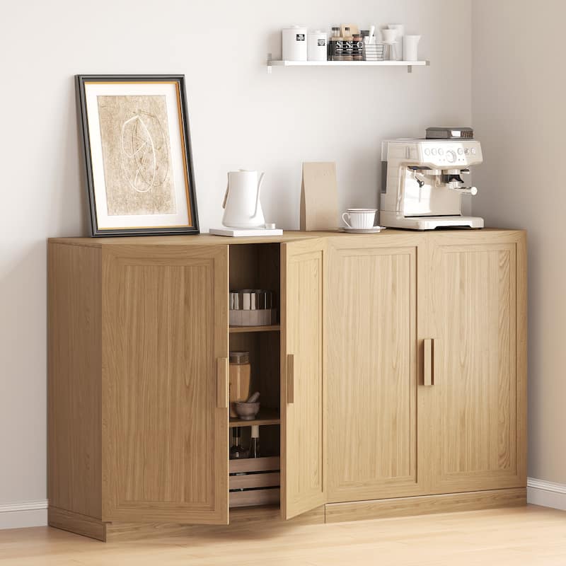 62"Lx36"H Solid Wood Kitchen Pantry Sideboard Buffet Cabinet Storage with Adjustable Shelves