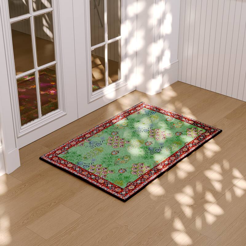 Rustic Chic Abstract Indoor Rug Anti-slip & Washable Green