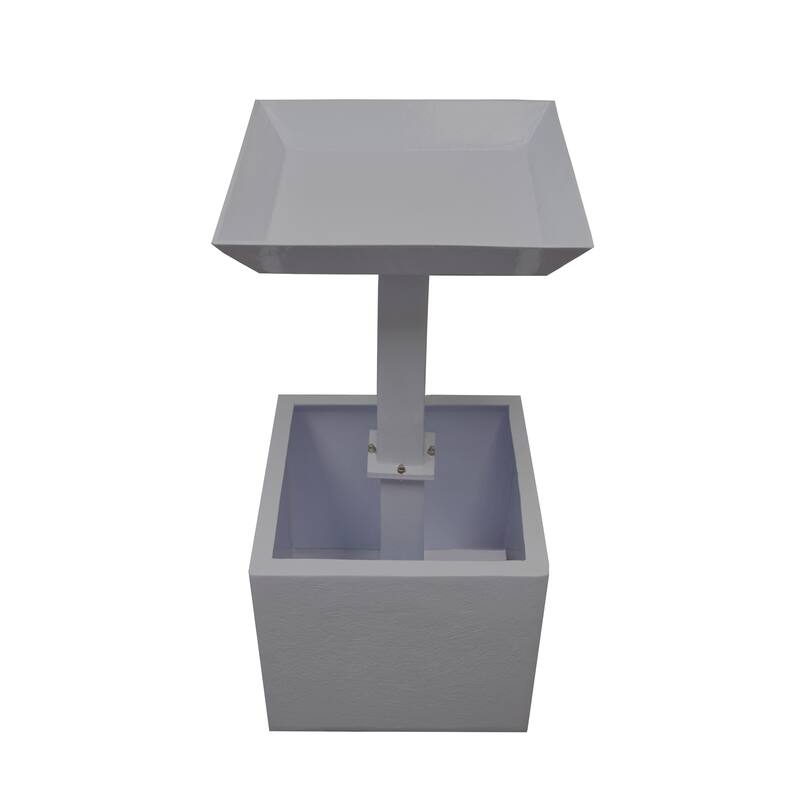 Modern Square Cast Aluminum Metal 35-in Bird Bath and Planter Vase Combo