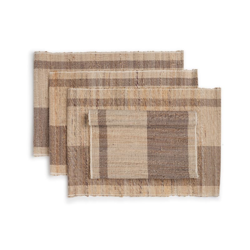 BISCOTTI Placemats - Handwoven Banana Fiber & Cotton, Fair Trade | Set of 4, 13"x19" by Sustainable Threads - Shades of Brown