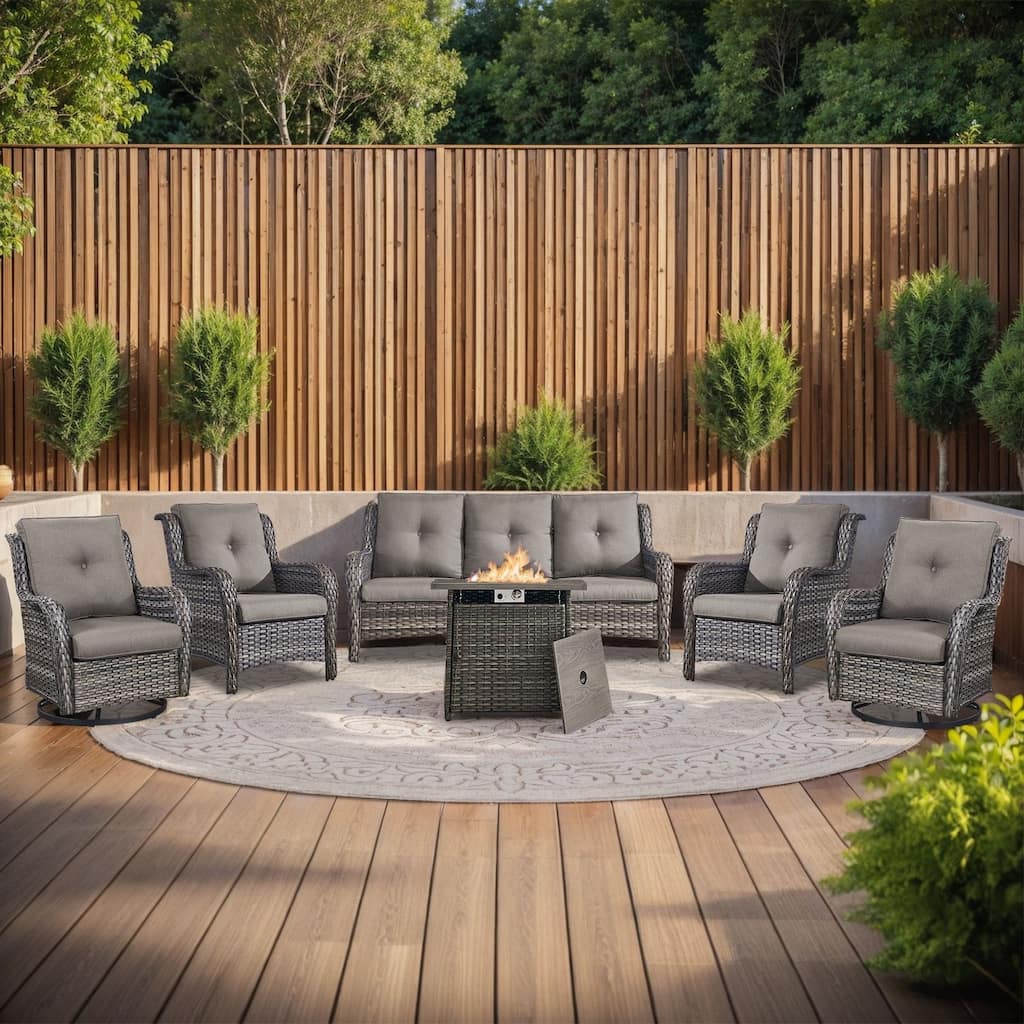 Fire Pit Table with Sofa 2 Swivel Chairs Grey-Grey - Grey