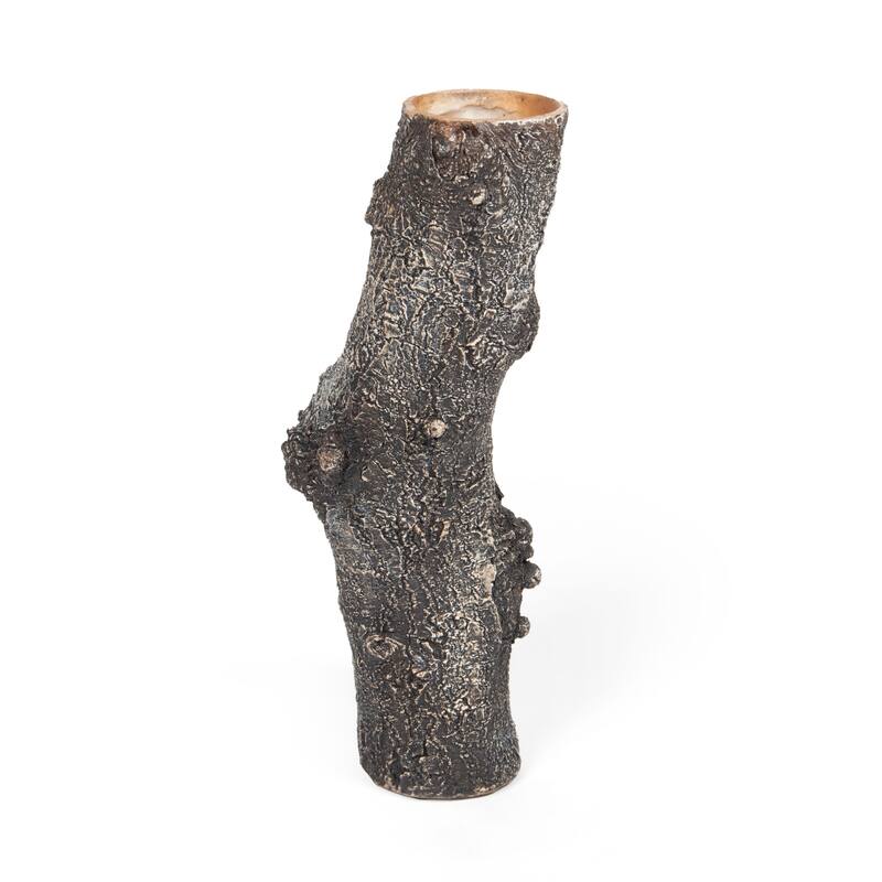 14" Brown Faux Bois Cylinder Polyresin Table Vase - 6
