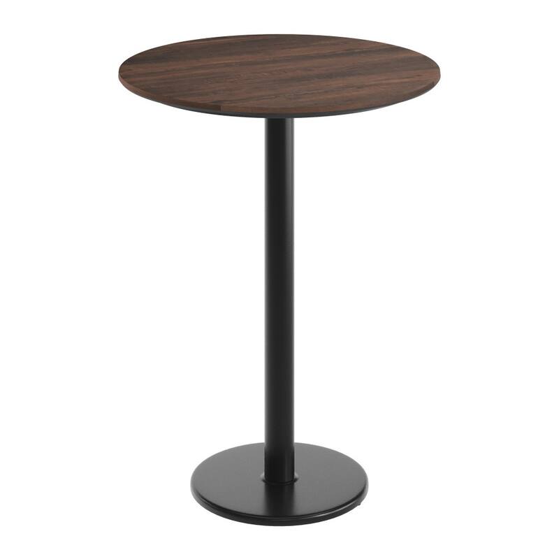 Commercial HPL Tabletop with Bar Height Round Base - Dark Brown/Black Base - 31.25"W x 31.25"D x 42"H