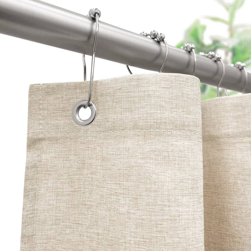 Linen Texture Shower Curtain with 12 Plastic Hooks Included