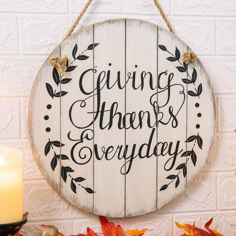 Glitzhome 15"D Wooden Thanksgiving Word Sign Wall Decor