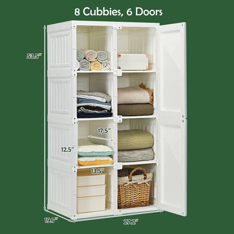Gymax Portable Closet Clothes Foldable Armoire Wardrobe Closet w/ 8